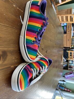 Popsy Rainbow Stripe Sneakers with Purple Accents